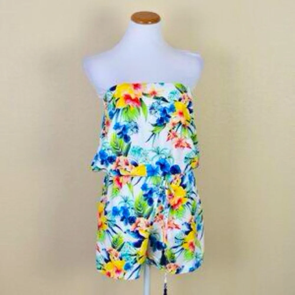 Tommy Bahama floral romper tropical floral romper rayon L NWOT - Picture 3 of 13
